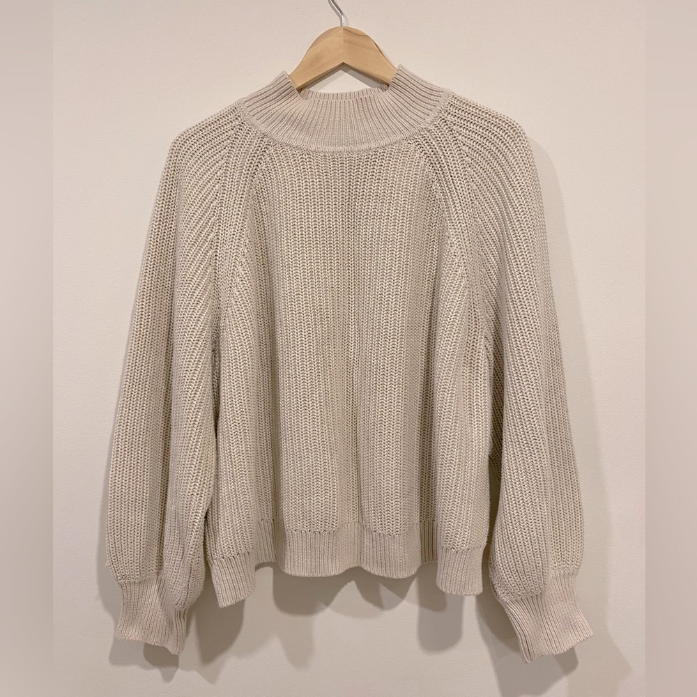 GAP Oversized Cotton Knit Mock Neck Balloon Sleeve Sweater
